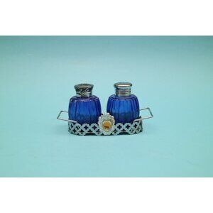 Vintage Cobalt Blue Salt and Pepper Shaker Set | Souvenir from Rumford Animal